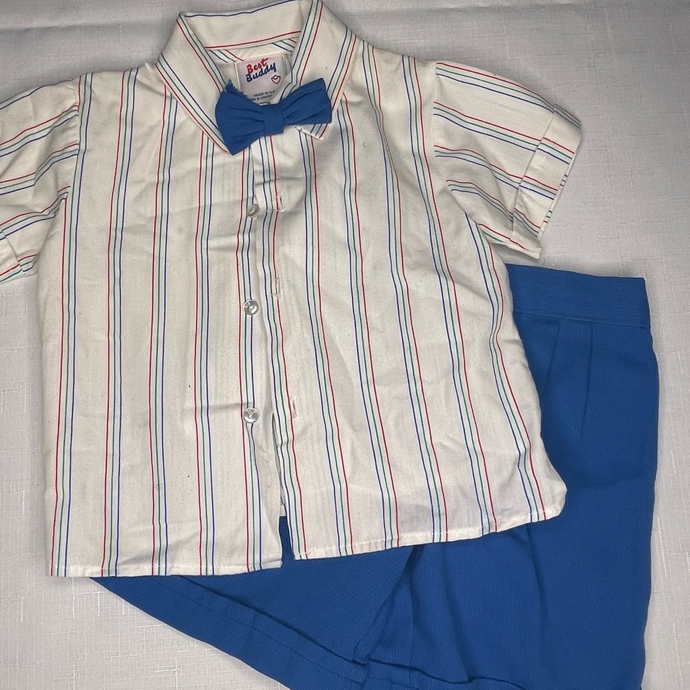 Boys‎ vintage Best Buddy 2 piece shirt shorts and bow tie outfit 2T